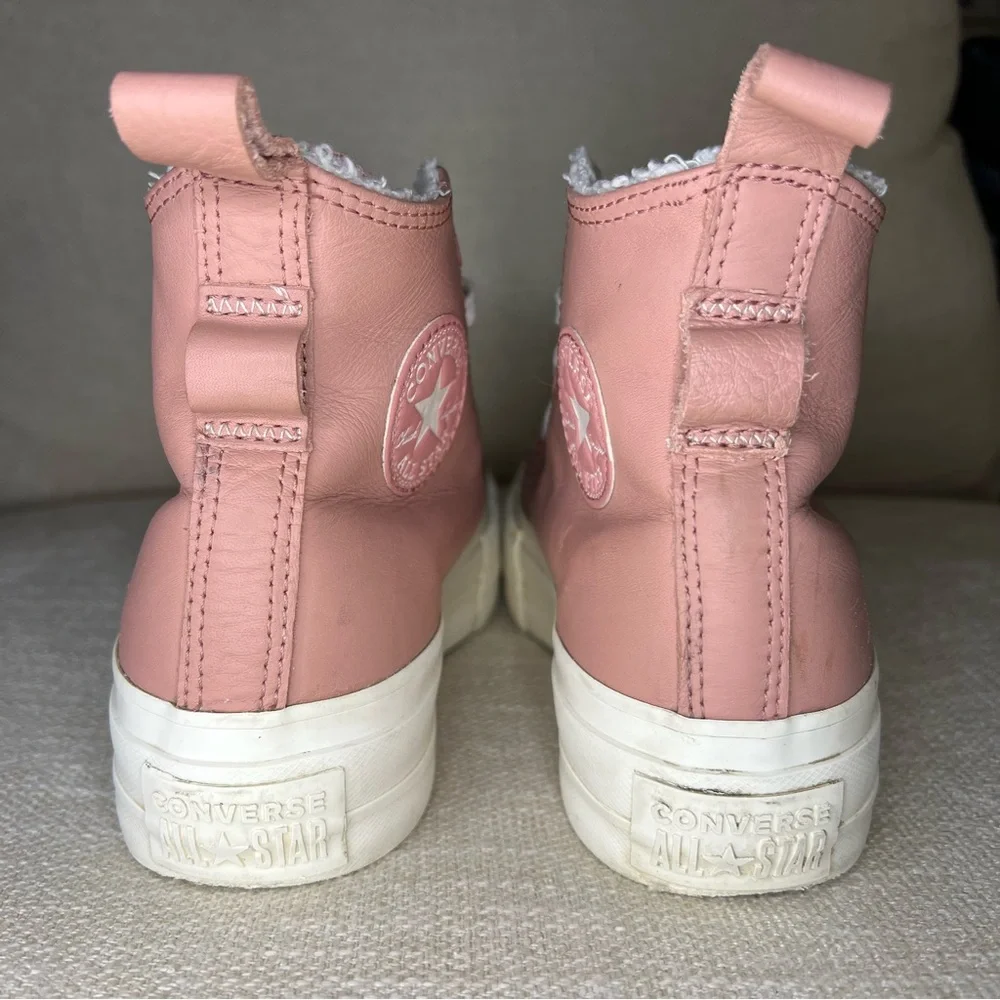 Converse  Platform Pink Leather  Fur Lining inside Sneakers Size 5 - Picture 3 of 7
